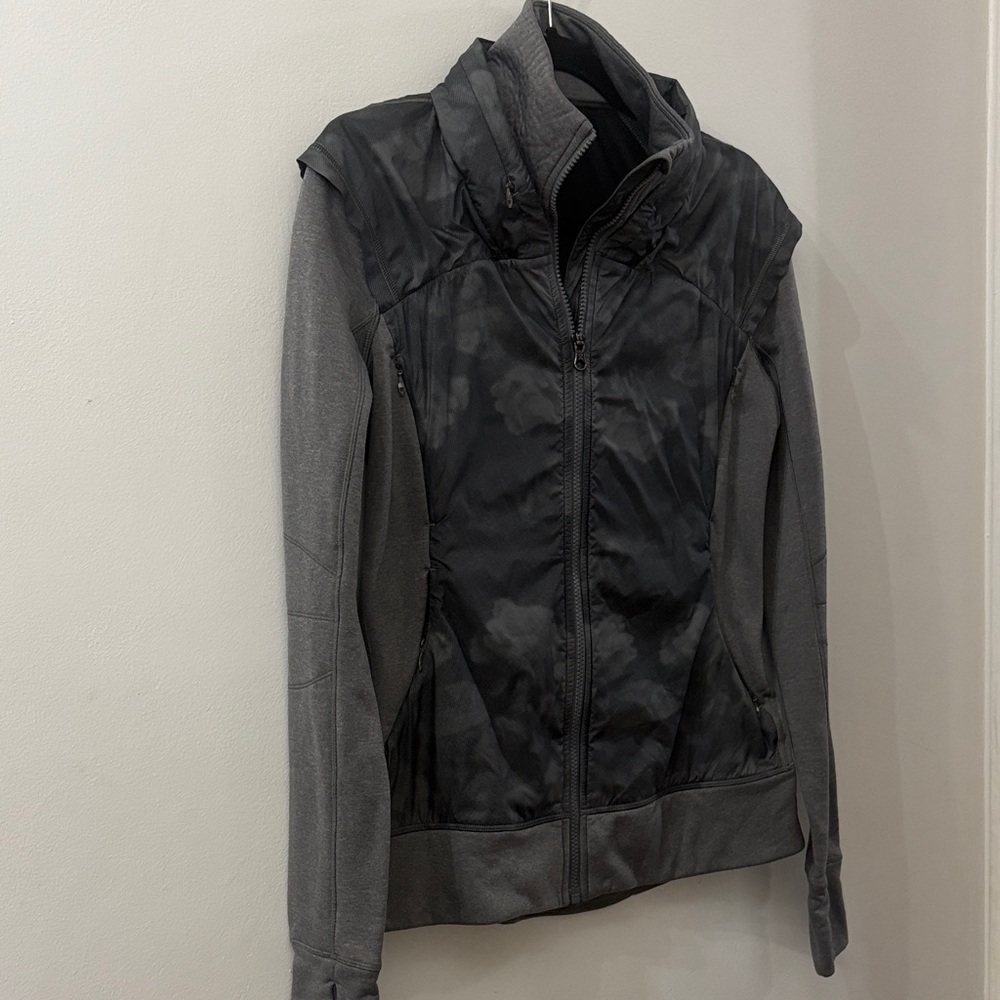 Lululemon Stylish Gray Women's Zip Up Jacket - Size 8 - High Neck - Hood